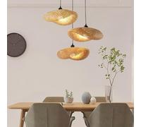 COOYO Lustre Vintage en Rotin et Bambou 3 Lampes Pendentif, Suspension Bohémien Tissé à la Main avec Abat-jour en Rotin Lustre antique à hauteur réglableChambre à coucher Salon Salle à manger Lustre