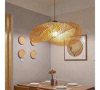 COOYO Suspension E27 Lustre Lumière Pendentif Vintage Rétro Lampe Pendentif Industriel Bambou Rotin Naturel Suspendu Tissé Lampes Suspension Réglable Hauteur Manger Bureau Salon Café Salle Lampe,50cm