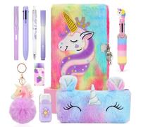 Cooyou Journal Intime Licorne Fille avec Cadenas, Carnet Secret pour Fille en Peluche avec une Cahier A5 et une Licorne Trousse, Cadeau pour Filles 5 6 7 8 9 10 11 Ans