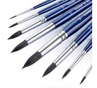 COOZEE Lot de 8 pinceaux professionnels à pointe ronde - Manche en bois - Poils d'écureuil naturels - Parfaits pour la peinture aquarelle (manche bleu)