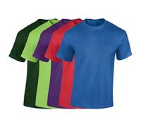 COOZO Hommes Lot De 5 T-Shirts Unis en Coton Épais - Forêt/Lime/Violet/Rouge/Royal - M