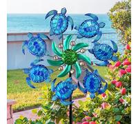 COOZZYHOUR Éolienne Tortue de mer en métal de 99,1 cm - Piquet à Vent en métal sur Le thème de l'océan - Sculpture de Vent - Décoration d'art pour terrasse, pelouse et Jardin - Bleu