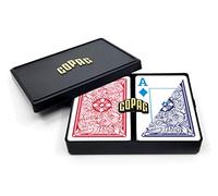 Copag Jeu de cartes à jouer 100 % plastique 4 couleurs Legacy, taille du pont (étroit), index jumbo, rouge/bleu, double jeu de cartes