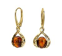 Copal Boucles Doreilles Pour Femmes En Ambre Naturel Et Argent Sterling 925 Plaqué Or Avec Motif Orné