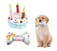 Copbopwn Lot de 2 jouets à mâcher pour gâteau d'anniversaire pour chien en peluche avec couineur, cadeau d'anniversaire interactif pour animaux de compagnie pour chiens de petite et moyenne taille