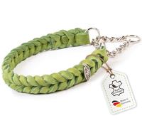 CopcoPet Fettleder - Collier en cuir gras - 55 à 60 cm x 25 mm - Vert pomme - Tressé avec chaîne d'arrêt - Robuste et doux - Chaîne chromée - Collier en cuir pour grands chiens - Entraînement et