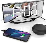 COPF-Reveil Numerique Miroir,8,7"" Led Réveil Sourd Avec Vibrant Pour Sourd Et Malentendant,Gros Dormeur Et Enfants,Réveil Double+Function Snooze+Charge Usb+Volume À 7 Niveaux+Variateur,12/24 H