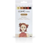 Copic Ciao 5+1 Set « Hair Tones 1 », 5 Twin Marker Avec Une Pointe Moyenne Et Une Pointe Brosse, Incl. Multiliner Black 0,3 Mm