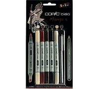 COPIC Ciao 5+1 Set « Manga 5 », 5 Twin Marker avec une pointe moyenne et une pointe Brush, incl. Multiliner Black 0,3 mm