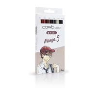 COPIC Ciao 5+1 Set « Manga 5 », 5 Twin Marker avec une pointe moyenne et une pointe Brush, incl. Multiliner Black 0,3 mm
