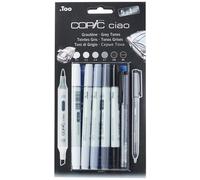 COPIC Ciao Coloured Marker Pen - 5+1 Set Grey Tones, For Art & Crafts, Colouring