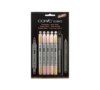 COPIC Ensemble de marqueurs Ciao – 5 double-pointe teintes chair + 1 stylo noir 0,3