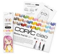 COPIC Ciao LAYER & MIX Starter Set « Sunset », Set de marqueurs avec 3 couleurs, papier marqueur et modèle de dessin à copier, incl. Fiche d'exercices de prise en main