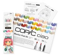 COPIC Ciao LAYER & MIX Starter Set « Vibrant », Set de marqueurs avec 3 couleurs, papier marqueur et modèle de dessin à copier, in iche d'exercices de prise en main