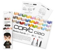 Copic Ciao LAYER & MIX Starter Set Warm, Marker Set mit 3 verschiedenen Farben, Markerpapier und Zeichenvorlage zum abpausen, inkl. Kennenlern-Übungsblatt