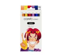 Copic Ciao Manga Lot de 5 marqueurs Kaito avec 5 tons chauds orange et bleu avec 1 stylo multiple 0,3 mm en violet, Twin Marker avec une pointe moyenne et une pointe pinceau