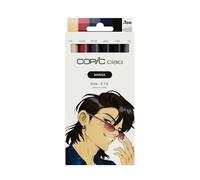 Copic Ciao Manga Lot de 5 marqueurs Sota avec 5 nuances de rouge vif et violet sourd + 1 stylo Multiliner 0,3 mm en bleu, Twin Marker avec une pointe moyenne et une pointe pinceau