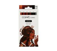 Copic Ciao PORTRAIT Set Earth Charm, 5 tons de brun, y compris 1 Multiliner 0,3 mm en noir, Twin Marker avec une pointe moyenne et une pointe Brush