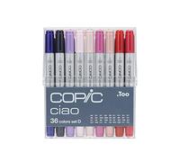 COPIC Ciao Set « 36 Colors D », 36 pièces dans un présentoir en acrylique, Twin Marker avec une pointe de largeur moyenne et une pointe Brush