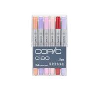 COPIC Ciao Set de 24 marqueurs à encre à alcool permanente double pointe, pointe pinceau ultra souple et large biseautée, rechargeable, Assortiment
