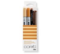 Copic Ciao Set « Doodle Pack Brown », Set de 4 pièces avec 2 marqueurs Twin avec une pointe moyenne et une pointe Brush, y compris Multiliner et Glitter Pen
