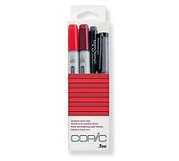 Copic Ciao Set Doodle Pack Red, 4er Set mit 2 Twin Marker mit Einer mittelbreiten und Einer Brush-Spitze INKL. Multiliner und Glitter Pen