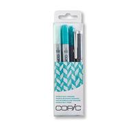 Copic Ciao Set « Doodle Pack Turquoise », Set de 4 pièces avec 2 marqueurs Twin avec une pointe moyenne et une pointe Brush, y compris Multiliner et Glitter Pen
