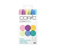 COPIC Ciao Set « Pastels », 6 marqueurs Twin avec une pointe moyenne et une pointe Brush