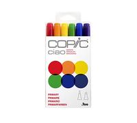 COPIC – Set de marqueurs Ciao « Primary » – 6 marqueurs Twin – pointe moyenne et Brush