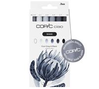 Copic Ciao Shade, Cool Gray & Black, Lot de 6 marqueurs pour ombrage, dégradés de couleurs + détails, rechargeables, idéal pour s'initier dans le monde des tons de gris | Comprend 1 multiliner gratuit