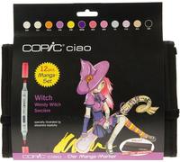 COPIC Ciao Set de 12 marqueurs à encre à alcool permanente double pointe, pointe pinceau ultra souple et large biseautée, rechargeable - Set Manga Sorcière + Trousse de rangement