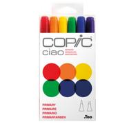 COPIC – Set de marqueurs Ciao « Primary » – 6 marqueurs Twin – pointe moyenne et Brush