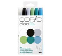 COPIC Ciao Set « Sea », 6 marqueurs Twin avec une pointe moyenne et une pointe Brush
