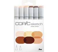 COPIC Sketch Set de 6 marqueurs à encre à alcool permanente double pointe, pointe pinceau ultra souple et large biseautée, rechargeable - Set Couleurs Teintes Chaires