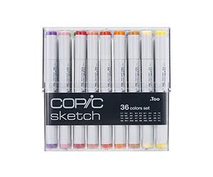 COPIC Sketch Set « 36 Colors », 36 pièces dans un présentoir acrylique, Twin Marker avec une pointe moyenne et une pointe brush