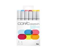 COPIC Sketch Set de 6 marqueurs à encre à alcool permanente double pointe, pointe pinceau ultra souple et large biseautée, rechargeable - Set Couleurs Primaires