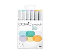COPIC Sketch Set de 6 marqueurs à encre à alcool permanente double pointe, pointe pinceau ultra souple et large biseautée, rechargeable - Set Couleurs Pastels