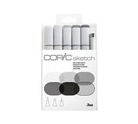 COPIC Sketch Set « Sketching Grays », 5 Twin Marker avec une pointe moyenne et une pointe brosse, y compris Multiliner SP Black 0,5 mm