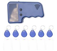 Copieur RFID Portable 125 kHz, Lecteur graveur de Badges pour contrôle d'accès, Appartement et Bureau, inclut 6 Cartes Blanches et 6 Porte-clés Bleus, Dimensions 14,5 x 9,5 x 5,2 cm