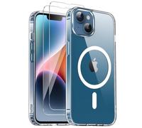COPIKE Coque Magnétique pour iPhone 13 avec iPhone 14 et 2 Verres Trempés, Compatible avec MagSafe, Étui Aimantée [Anti-Jaune et Antichoc] Anti-Rayures Dos PC et Bumper TPU, Transparente