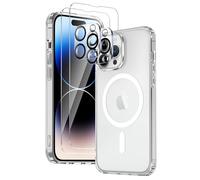 COPIKE Coque Magnétique pour iPhone 14 Pro Max avec 2 Verres Trempés et 2 Caméra Protecteur, Compatible avec Mag Safe, Étui Aimantée Anti-Jaune Antichoc Anti-Rayures Dos PC et Bumper TPU, Transparente