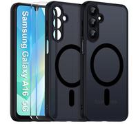 COPIKE Coque Magnétique pour Samsung Galaxy A16 4G / 5G et 2 Pièces Verre Trempé, Étui Protection Caméra Arrière Translucide Givrée Antichoc Anti-Empreintes Digitales Housse, Noir Mat