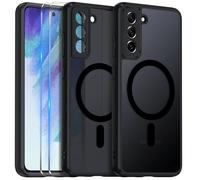 COPIKE Coque Magnétique pour Samsung Galaxy S21 FE 5G et 2 Pièces Verre Trempé, Étui Protection Caméra Arrière Translucide Givrée Antichoc Anti-Empreintes Digitales Housse, Noir Mat