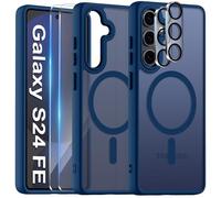 COPIKE Coque Magnétique pour Samsung Galaxy S24 FE 5G avec 2 Pièces Verre Trempé et 2 Caméra Protecteur, Étui Arrière Translucide Givrée Mince Antichoc Anti-Empreintes Digitales Housse, Bleu Mat