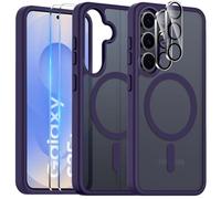 COPIKE Coque Magnétique pour Samsung Galaxy S25 avec 2 Pièces Verre Trempé et 2 Caméra Protecteur, Étui Arrière Translucide Givrée Mince Antichoc Anti-Empreintes Digitales Housse, Violet Mat