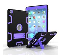 Copmob Coque iPad Air 2,Coque iPad 6,[Résistant aux Chocs] [Anti-Chute] [Imperméable], Étui en Plastique de Silicone Hybrid Case Cover avec Support, pour iPad 6 / iPad Air 2- Noir/Pourpre