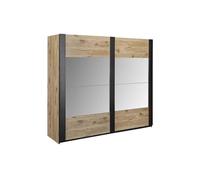 COPOLA - Armoire 2 Portes Coulissantes avec Miroir Aspect Bois Naturel et Noir -