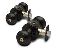 Copper Cr olonial Entry Door Knob - Keyed Entry Handle with Lock and Key, ANSI Grade-3 Certified, DIY-Friendly Install for Interior and Exterior Entrance Doors - Matte Black (2 Pack)