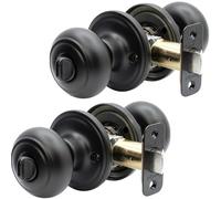 Copper Creek Lot de 2 boutons de porte ronds coloniaux noirs mats avec fonction de verrouillage de l'intimité pour l'amélioration de la maison, s'adapte à toutes les portes standard - Bouton de porte
