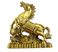 Copper Horse Statue, Golden Wealth Figurine, Brass Feng Shui Sculpture for Home, Office, and Shop Decoration,20 * 8 23cm Gemstone Stone